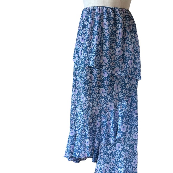 NWOT FREE PEOPLE ROMANCE ME TIERED MAXI Midi SKIRT Blue Medium - Picture 3 of 6